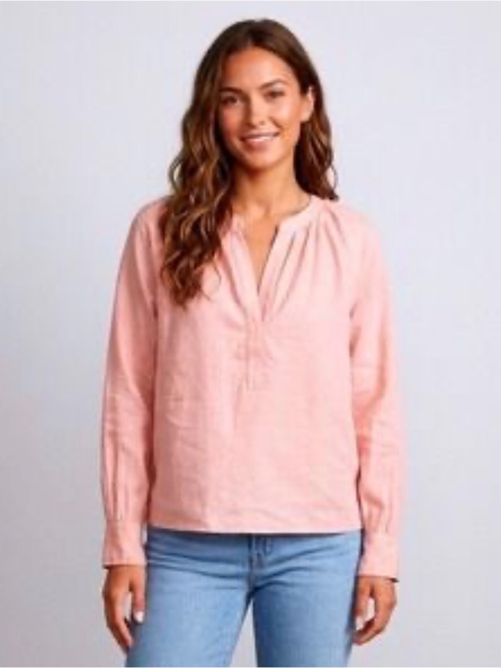 J. Crew Dusty Pink Split-Neck Long-Sleeve Blouse 100% linen